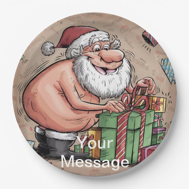Funny Dirty Santa Christmas Collection Paper Plates (Front)