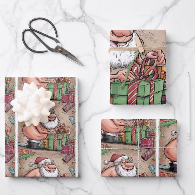 Funny Dirty Santa Christmas Collection Wrapping Paper Sheets (Front)