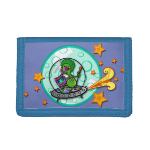 FUNNY DISCO ALIEN GRAPHIC NYLON TRI-FOLD WALLET