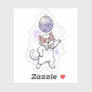 Funny Disco Easter Cat Dancing Under Egg Ball Sticker