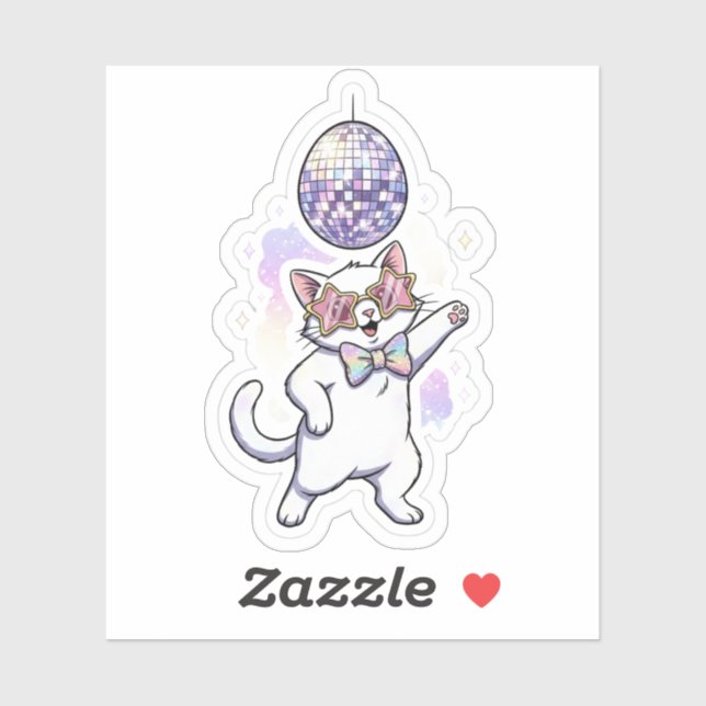 Funny Disco Easter Cat Dancing Under Egg Ball Sticker (Sheet)
