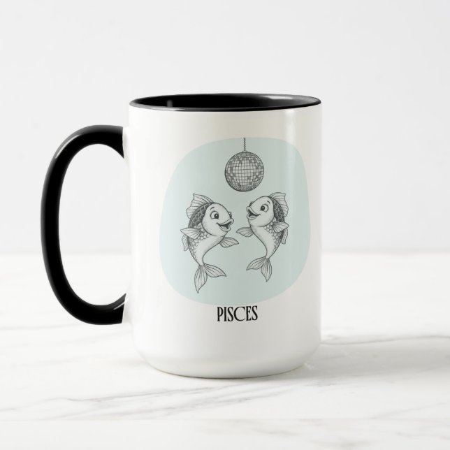 Funny Disco Pisces Fish Zodiac Holiday Birthday Mug (Left)
