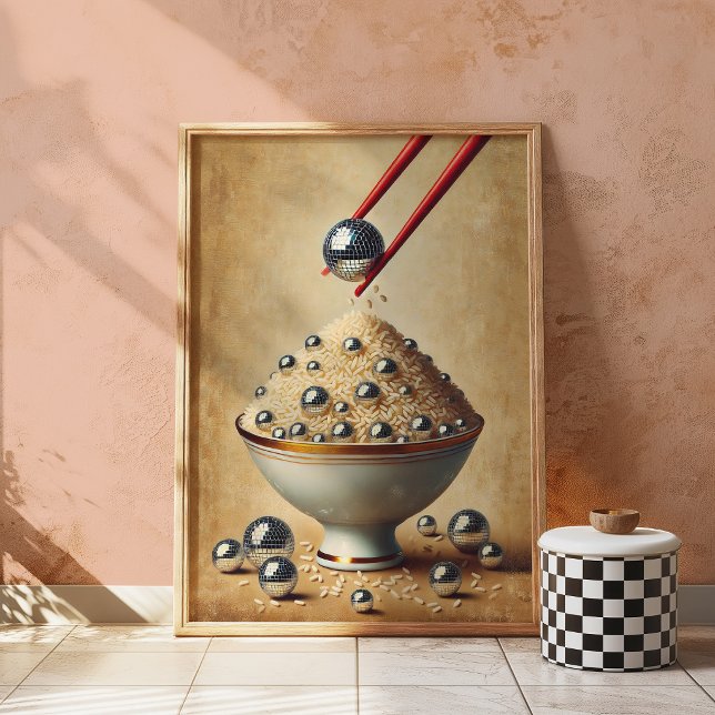 Funny Disco Rice Poster | Surreal Kitchen Wall Art (Creator Uploaded)