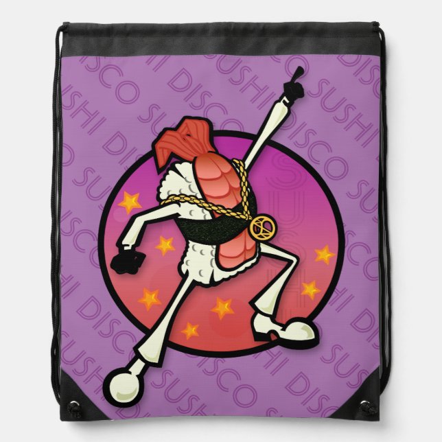 FUNNY DISCO SUSHI DRAWSTRING BACKPACK (Front)
