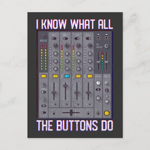 Funny Disco Techno DJ Button Mixer Postcard