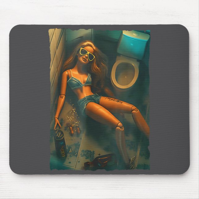 Funny Disgusting Doll Face Drinking Meme  Mouse Pad (Front)