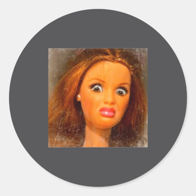 Funny Disgusting Doll Face Meme  Classic Round Sticker (Front)