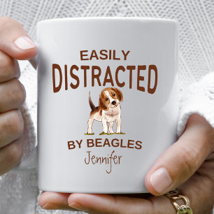 Funny Distracted by Beagles Personalized Coffee Mug