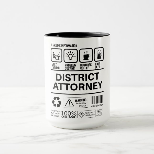 Funny District Attorney Handling Information Mug (Center)
