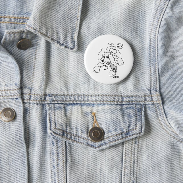 Funny Disturbing Charcoal Dog with Hand Button (In Situ)