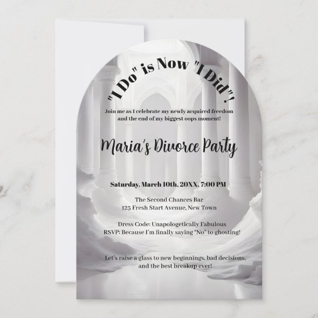 Funny Divorce Freedom Celebration Single Glam Invitation (Front)