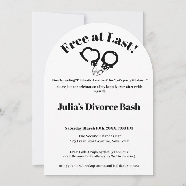 Funny Divorce Freedom Free at Last Invitation (Front)
