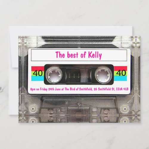 Funny DJ 80s Cassette Tape 40th Birthday custom Invitation