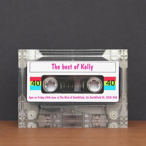 Funny DJ 80s Cassette Tape 40th Birthday custom Invitation