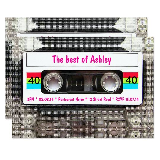 Funny Dj 80s Cassette Tape 40th Birthday Invitation Zazzle Com