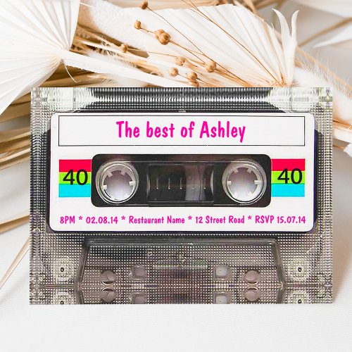 Funny DJ 80s Cassette Tape 40th Birthday Invitation