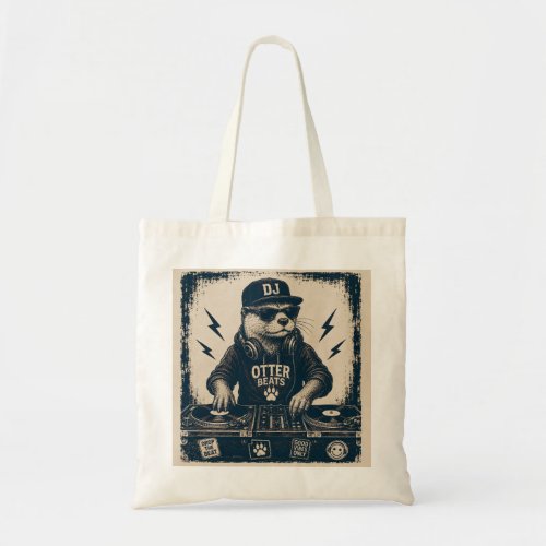 Funny DJ Animal Vintage EDM Turntable Illustration Tote Bag