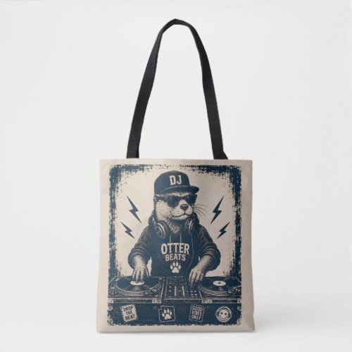 Funny DJ Animal Vintage EDM Turntable Illustration Tote Bag