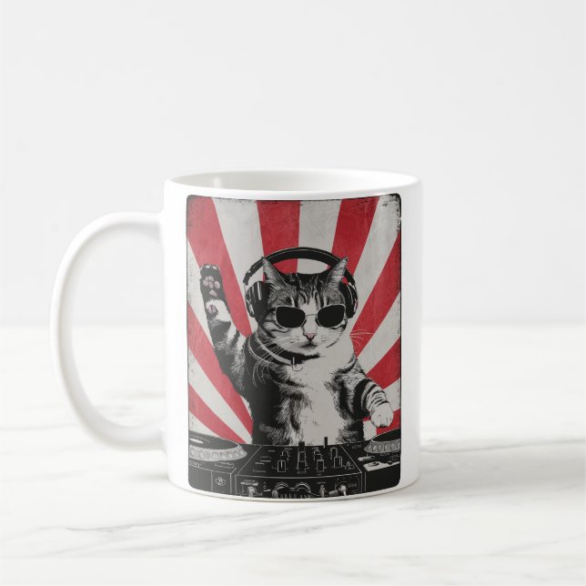 Funny DJ Cat Disco Sound Tech Headphone Music Coffee Mug (Left)