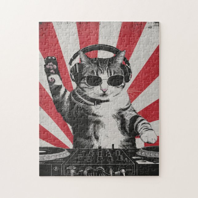 Funny DJ Cat Disco Sound Tech Headphone Music Jigsaw Puzzle (Vertical)