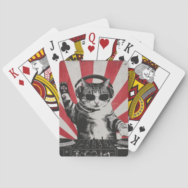 Funny DJ Cat Disco Sound Tech Headphone Music Poker Cards (Back)