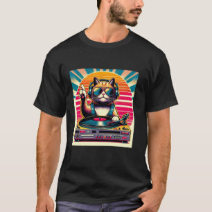Funny DJ Cat Groove Disco Sound Tech Headphone Mus T-Shirt
