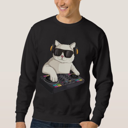 Funny DJ Cat Techno Music Festival Lover Musician  Sweatshirt