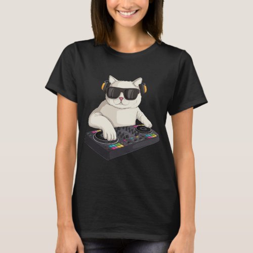 Funny DJ Cat Techno Music Festival Lover Musician  T_Shirt