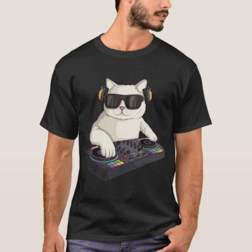 Funny DJ Cat Techno Music Festival Lover Musician  T_Shirt