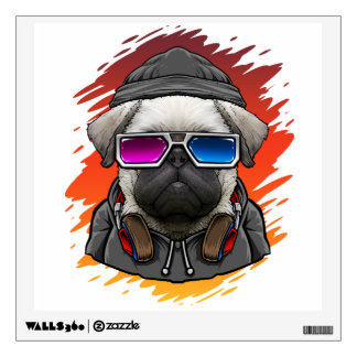 Funny DJ Music Pug Dog Wall Decal