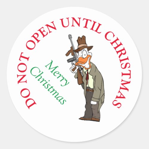 funny do not open until christmas merry christmas classic round sticker