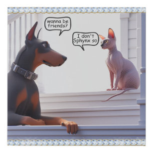 Funny Doberman and Sphynx Cat Faux Canvas Print