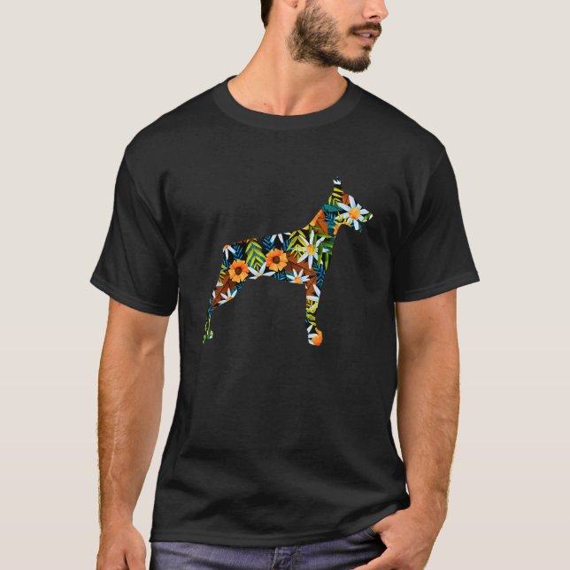 Funny Doberman Art For Men Women Floral Doberman P T-Shirt (Front)