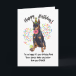 Funny Doberman Birthday Card Donuts<br><div class="desc">Funny Doberman Dog Birthday Card Donuts. .Time to eat the donuts! This funny birthdaycard feature your favorite Funny Doberman Dog all decked out in his party hat, munching on your stash of birthday donuts. Sprinkles flying everywhere, and your pup already has a donut in his mouth and two saved at...</div>