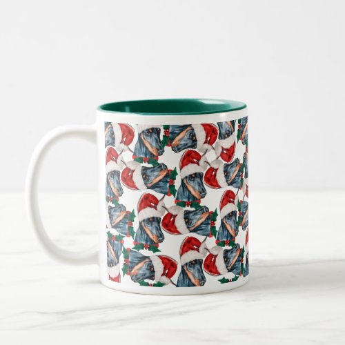 Funny Doberman Christmas Pattern Two_Tone Coffee Mug