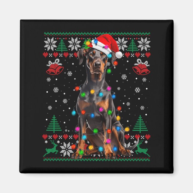 Funny Doberman Christmas Santa Hat Dog Ugly Sweate Magnet (Front)