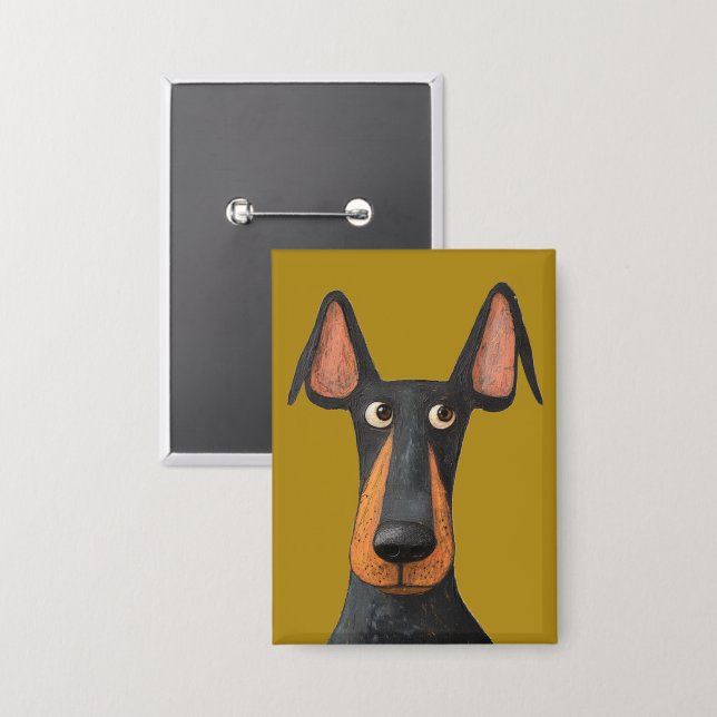 Funny Doberman Dog Black Tan Mustard Yellow  Button (Front/Back)