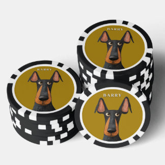 Funny Doberman Dog Black Tan Mustard Yellow Poker Chips