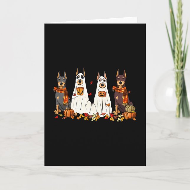 Funny Doberman Dog Ghost Fall Autumn Leaves Thanks Card (Front)