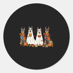 Funny Doberman Dog Ghost Fall Autumn Leaves Thanks Classic Round Sticker
