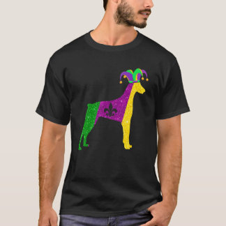 Funny Doberman Dog Mardi Gras Party Mask Beads Dog T-Shirt