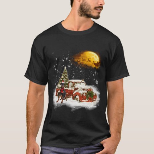 Funny Doberman Dog Snow Red Truck Christmas Xmas T T_Shirt