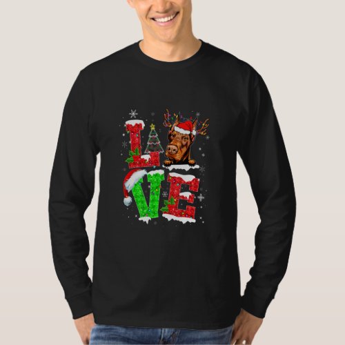 Funny Doberman Dog Tree Christmas Lights Xmas Paja T_Shirt