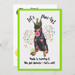 Funny Doberman Donut Birthday Party Invite