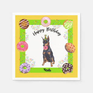 Funny Doberman Donut Birthday Party Napkin