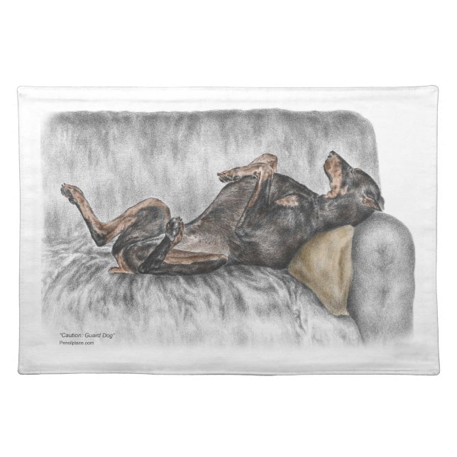 Funny Doberman on Sofa Cloth Placemat (Front)