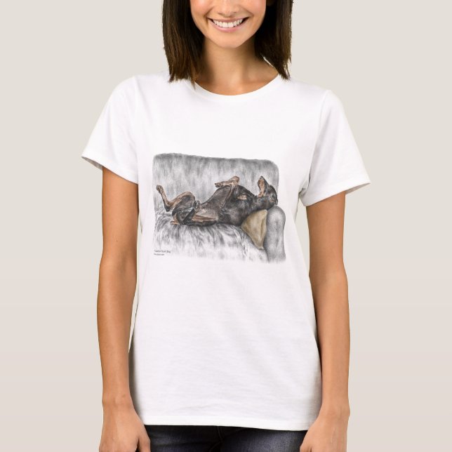 Funny Doberman on Sofa T-Shirt (Front)