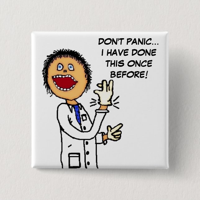 Funny Doctor Cartoon Pinback Button (Front)