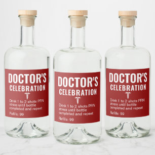 Funny Doctor Celebration Red Prescription Liquor Bottle Label