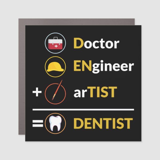 Funny Doctor + Engineer + Artist = Dentist  Car Magnet (Front)